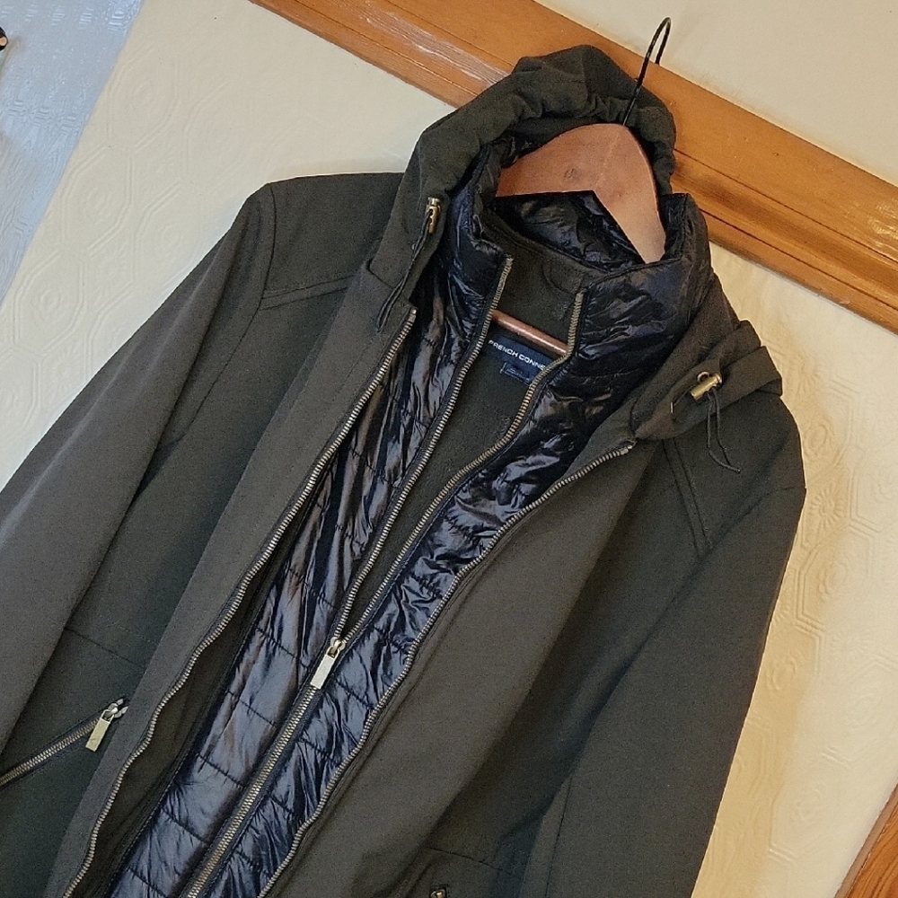 French Connection Dark Green Hooded Puffer Jacket